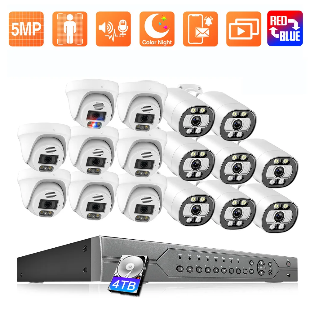 16CH UHD POE камера безопасности 5MP система NVR цвета ночного видения лицо об