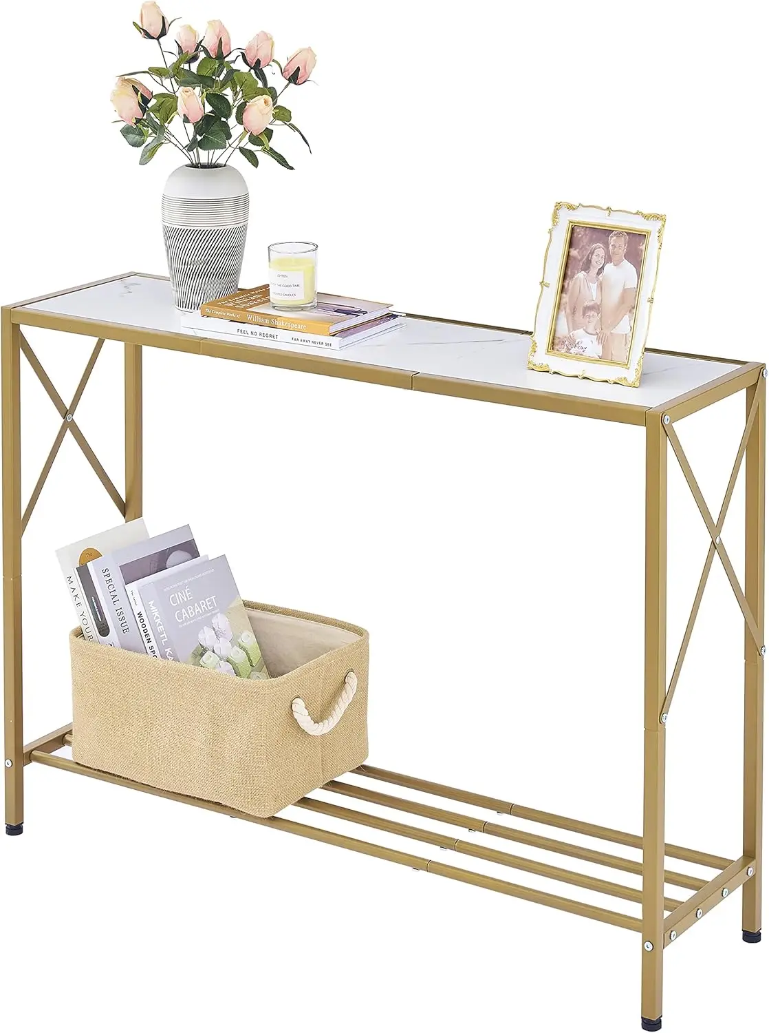 

Double layered entrance console entrance table, 41.7-inch narrow sofa table with shelves