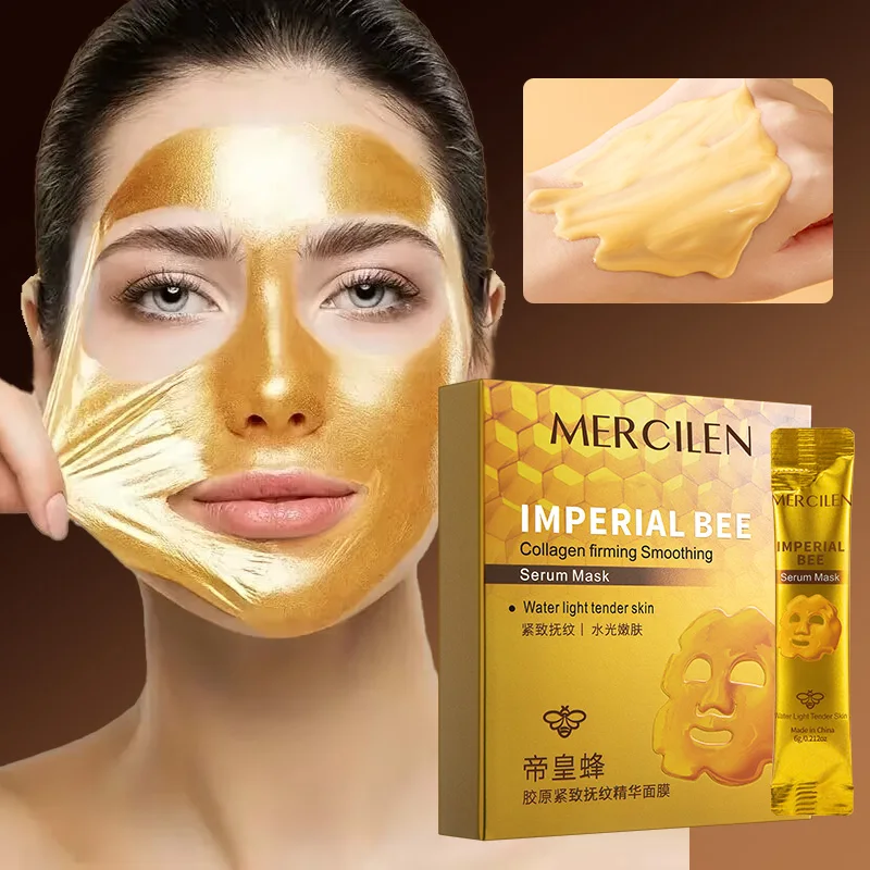 Mascarilla Facial Reafirmante con Propóleo Imperial Mercilen, 6g*10 Tiras, Contiene Retinol, Colágeno, Niacinamida, Ácido Hialurónico y Escualano Vegetal, Hidrata e Ilumina la Piel del Rostro, Deja la Piel con Apariencia más Joven, Empaquetado Individualm