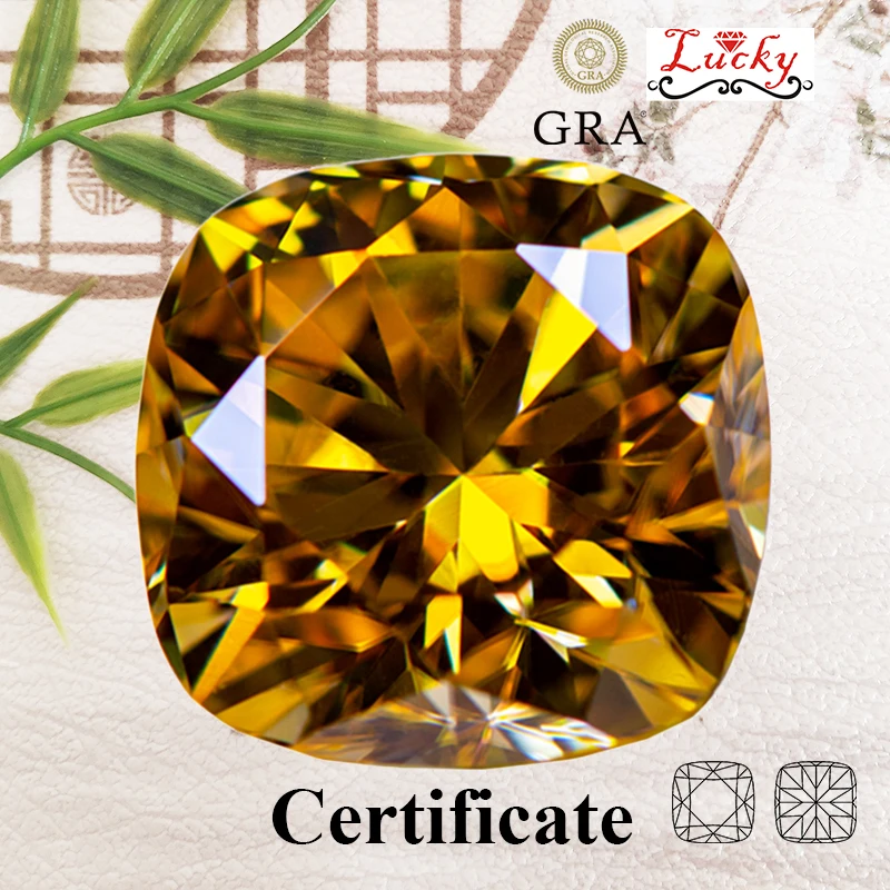 

Moissanite Square Cushion Shape Golden Yellow Color VVS1 Charms Beads for Diy Jewelry Making Ring Materials with GRA Certificate