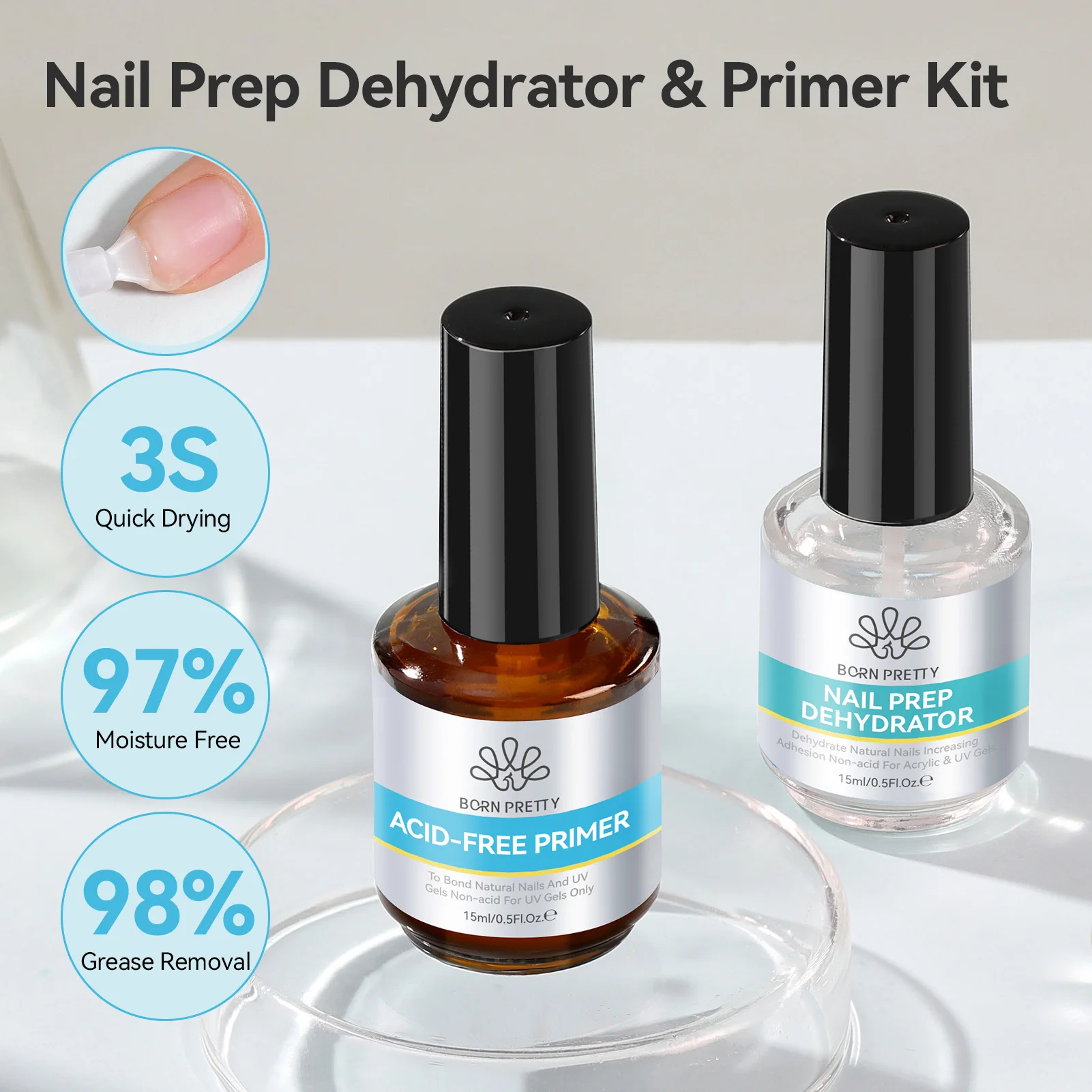 

BORN PRETTY HEMA TPO FREE 15 мл Набор для дегидратора для ногтей и без кислоты Натуральный набор для приготовления ногтей Быстросохнущий превосходный набор для склеивания