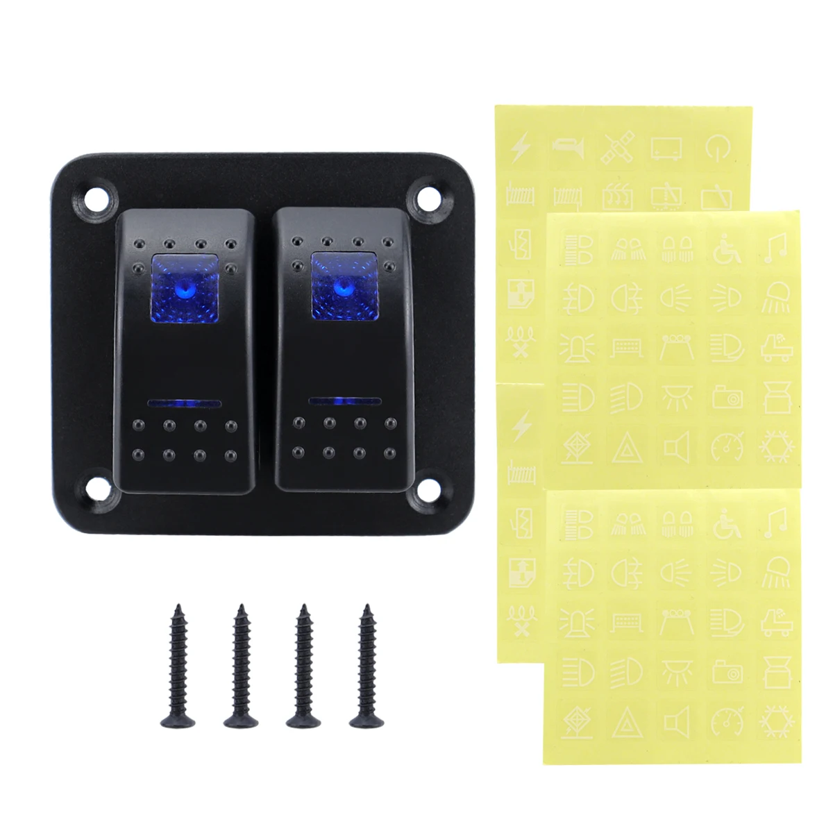 2 Sets 5-Pin Rocker Switch Panel 12V 24V, Pre-Wired ON-OFF Toggle Switch Aluminum for Car Boat ATV Trailer (Blue)