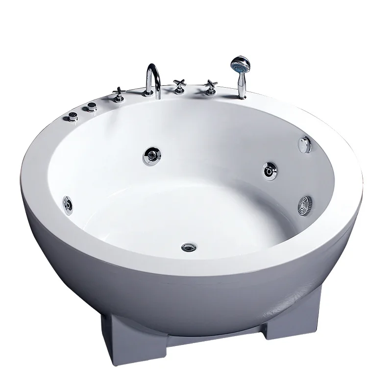 Double large round cylinder thermostatic hotel jacuzzi tub home freestanding round acrylic bathtub