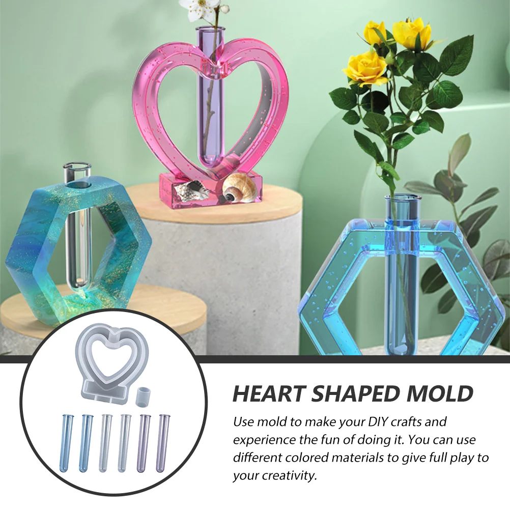 Heart Flower Mold Planters Centerpieces Tube Pot Molds Pots for Plants Test Tubes Hydroponic Epoxy Silicone