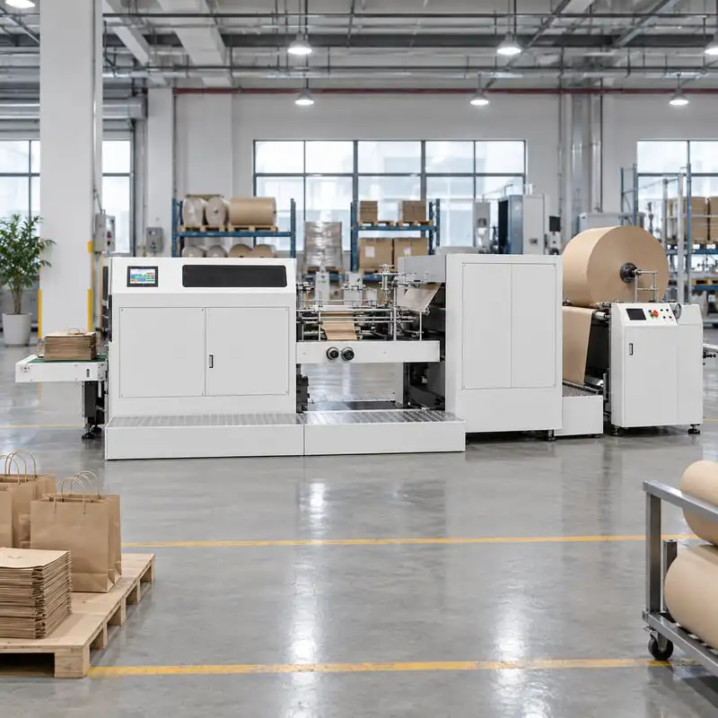 Supermarket Retail Packaging Paper Bag Making Machine Customized Handle Pasting Paper Shopping Bag Machine Fast Output
