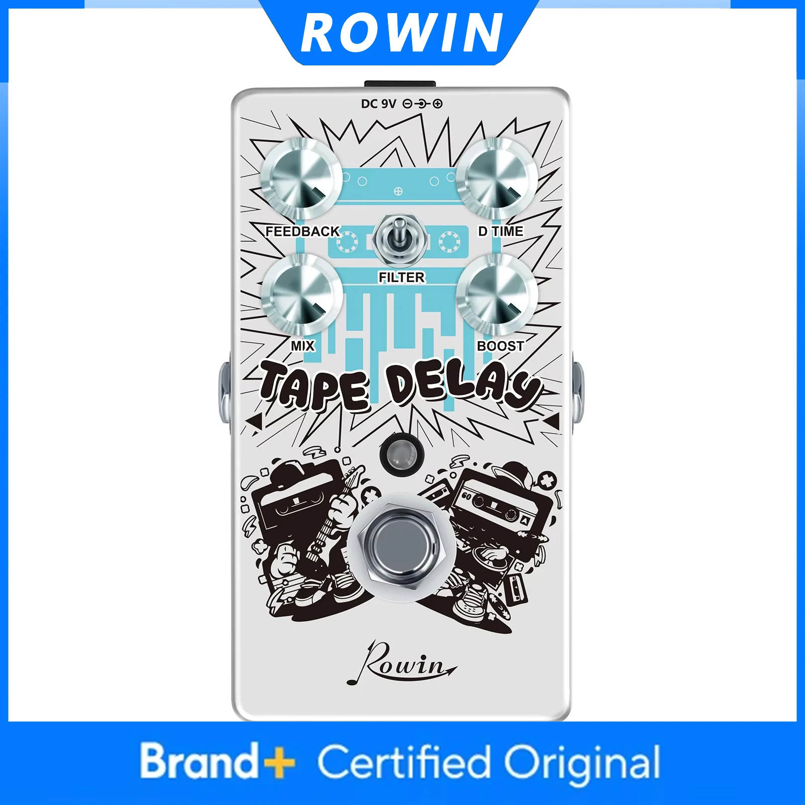 

Электрогитарная педаль эффектов ROWIN RE-01 Tape Delay с реверберацией и бустом, комбинированная с басовыми эффектами, широкий диапазон задержки
