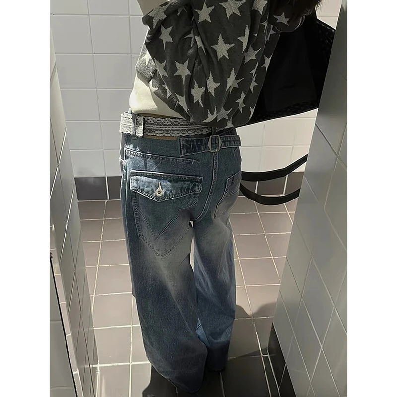 

Y2k женские синие готические мешковатые широкие джинсы-карго Harajuku винтажные джинсовые брюки эстетический стиль 2000-х годов джинсы большого размера брюки