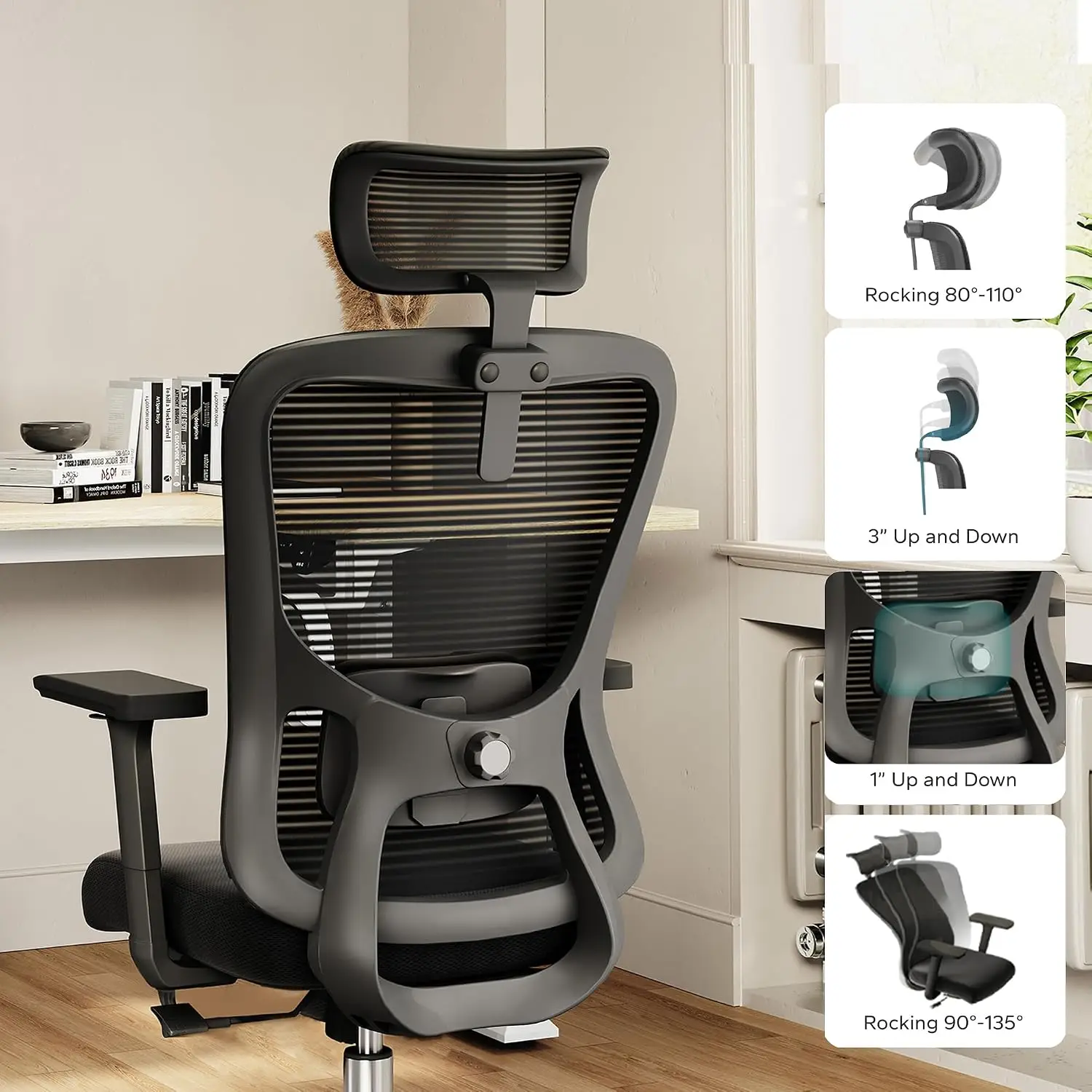 High Back Mesh Office Chair Ergonomic Lumbar Support Adjustable Headrest Desk Chair Executive Computer Chair, Customized
