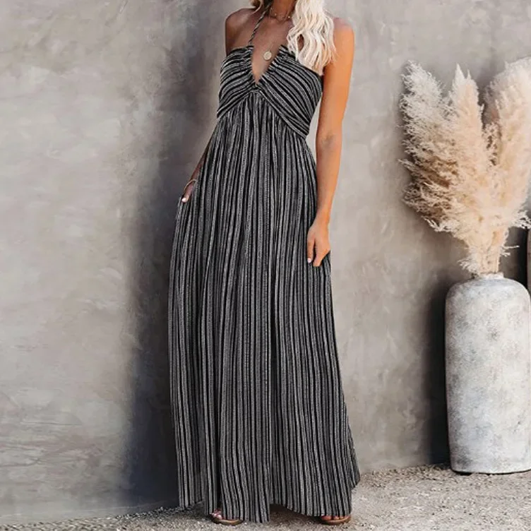 Plunge Halter Neck Maxi Beach Dress For Women Sexy Backless Sleeveless Bikini Swim Cover Up 2023 Summer Beachwear