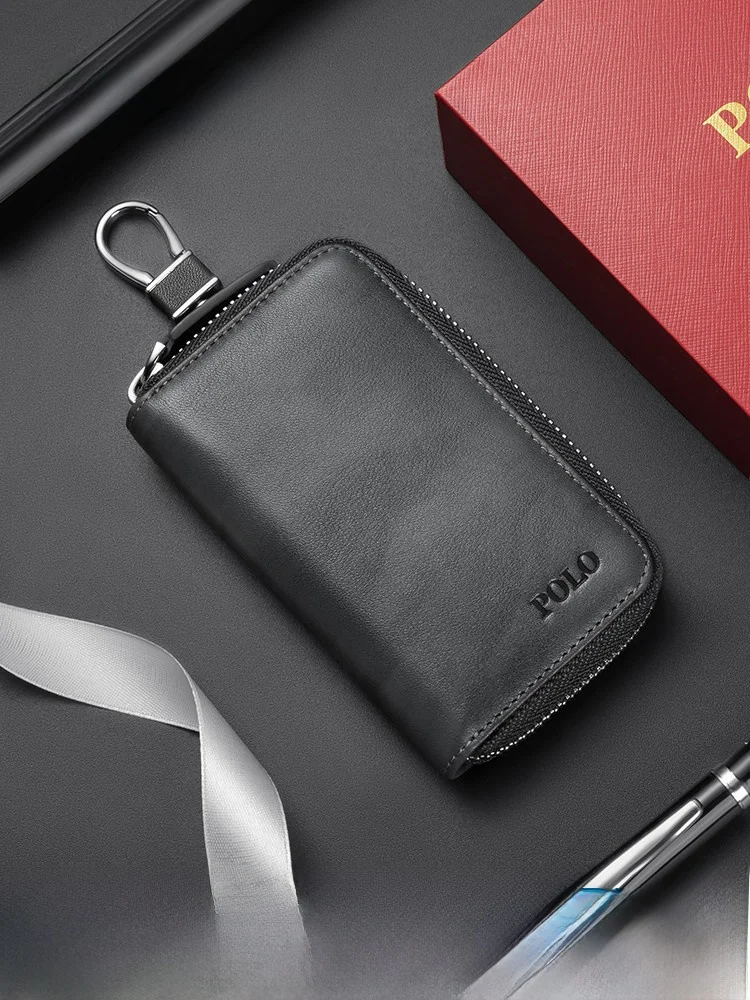 genuine-leather-key-bag-portable-multi-function-men's-car-key-storage-wallet-card-holder-integrated-convenient