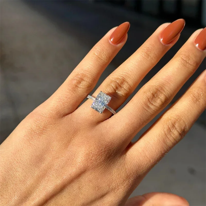 925 Silver Radiant Cut Ring 1-2Ct Radiant Cut EF/VS VVS Lab Diamond Engagement  IGI Certified Wedding Ring Given To Her