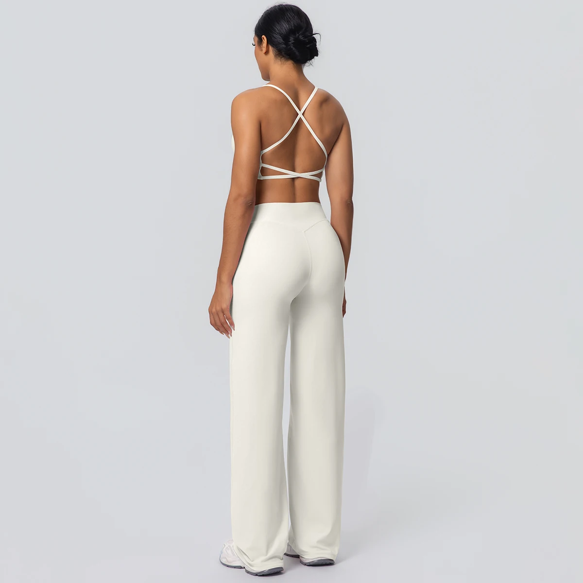 Frauen Gym Sport Yoga Anzug Sexy Schöne Zurück Yoga Unterwäsche Mit Brust Pad Einfarbig Hohe Taille Breite Bein Hosen Yoga Set – Detail 25