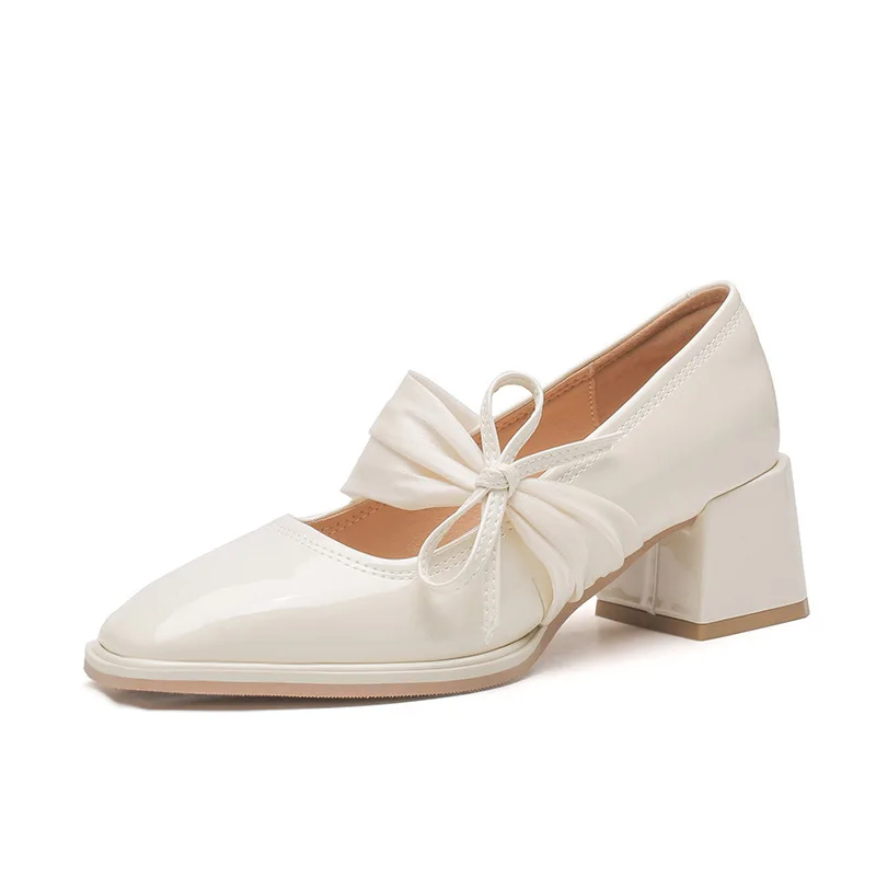 

Новинка весны 2024, туфли Мэри Джейн, женские туфли из лакированной кожи на высоком каблуке, элегантные туфли-лодочки с квадратным носком, черный абрикос, WSH4868