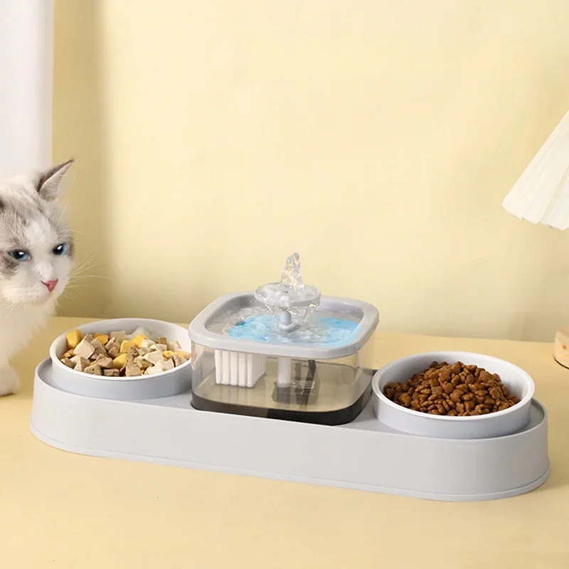 Pet Cat Bowl Automatic Feeder Dog Food Bowl With Water Fountain Double Bowl Cat Drinking Dish Anti Slip Double Dog Bowls