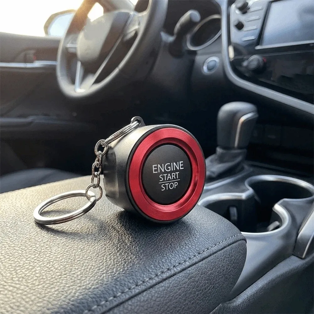 Cartoon Simulation Car Engine Ignition Sound Keychain Button Press Sturdy Metal Key Ring Mini Ignition Device Model