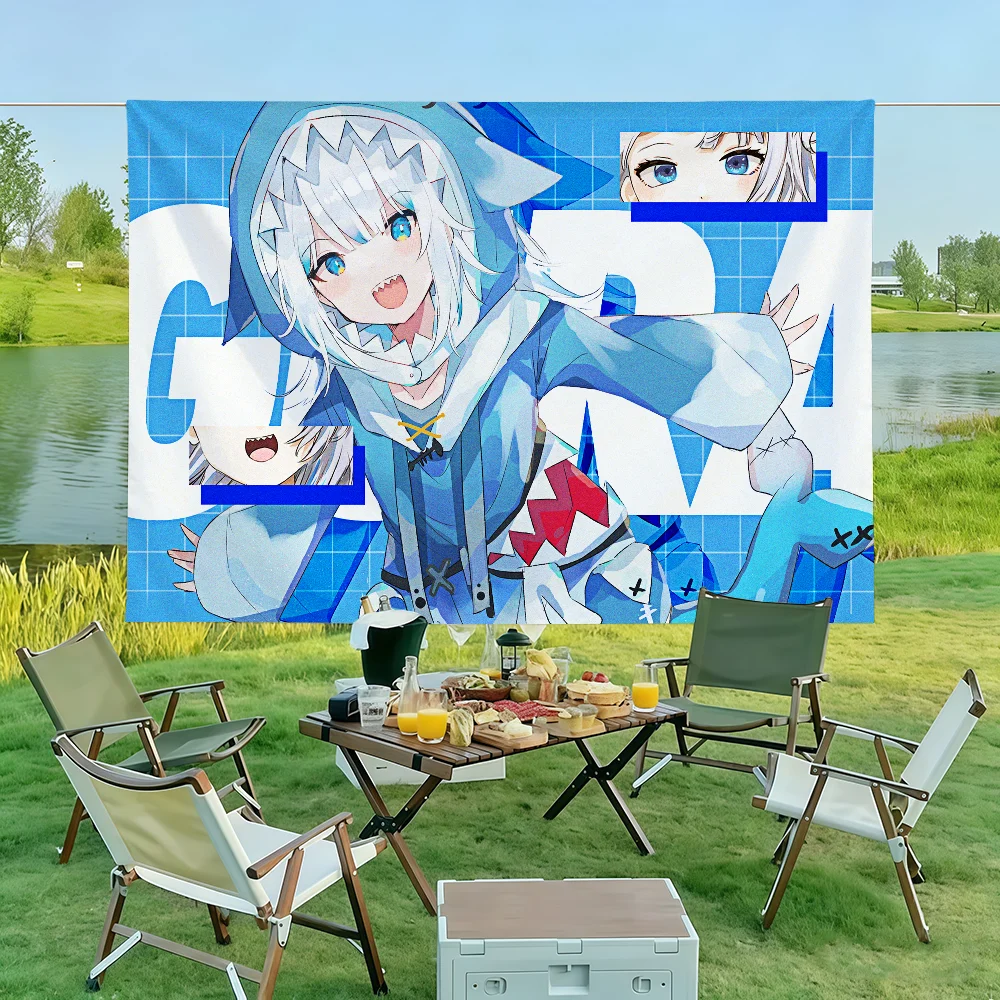 Virtual G-gawr Gura Anime Flag Wall Decorations Home Decor Suitable For Living Rooms Bedrooms Dormitories Parties And Holidays