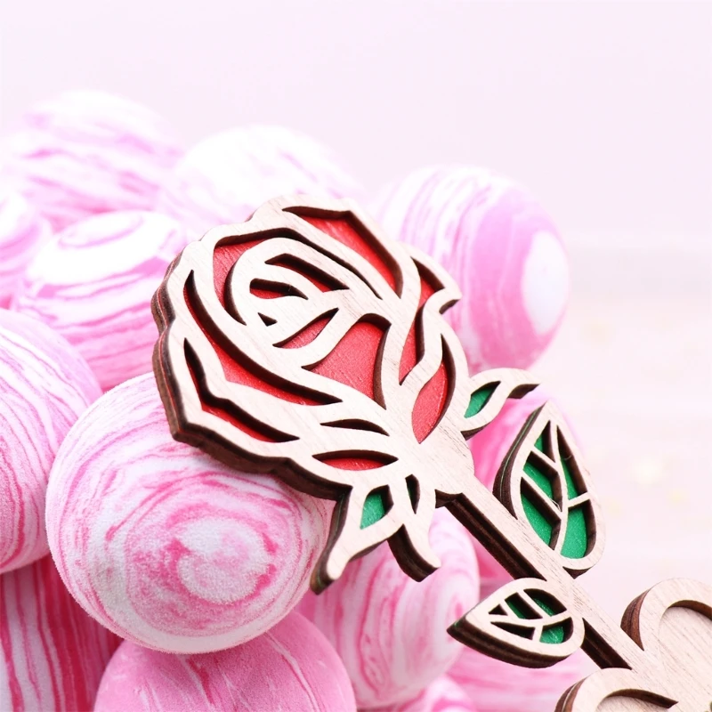 Decorazioni rose Ornamento a forma fiore in legno Regalo gioielli fatti a mano per mamma 45BE