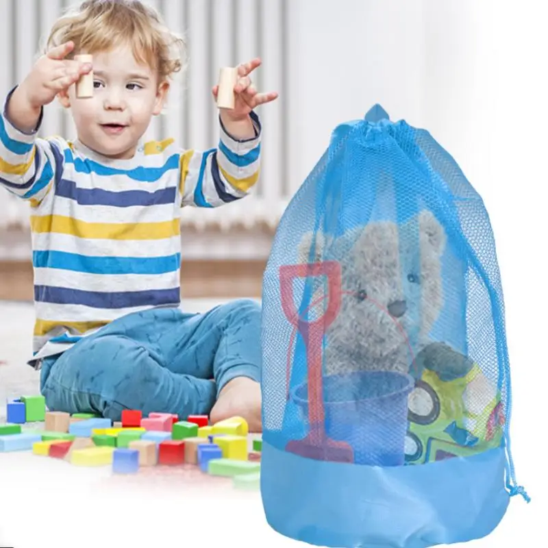 1PC Extra-Large Sand-Resistant Drawstring Beach Backpack Kids Pool Toys Storage Bag For Shell Collecting
