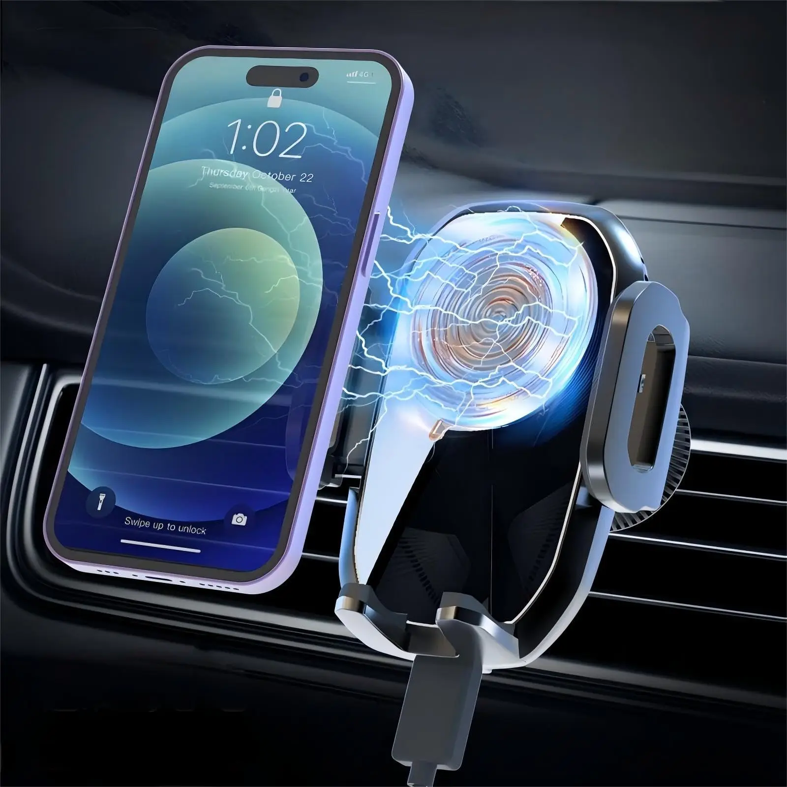 Autohalterung – Fahrzeug-Mobilhalterung mit 15 W Schnellladung, kabelloses Laden, Navigationsfunktionen