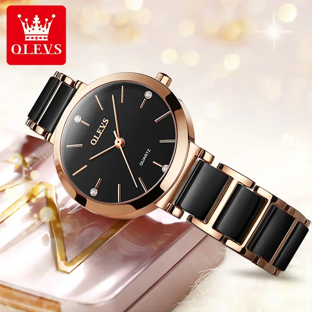 OLEVS-Reloj de pulsera de cuarzo japonés para mujer, accesorio de alta calidad, resistente al agua, con correa de cerámica, a la moda, 5877