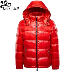 UHYTGF Quality Shiny White Duck Down Winter Jacket Womens Red Black Hooded Couples Warm Coat Female Thicken Cold Overcoat 3XL 98