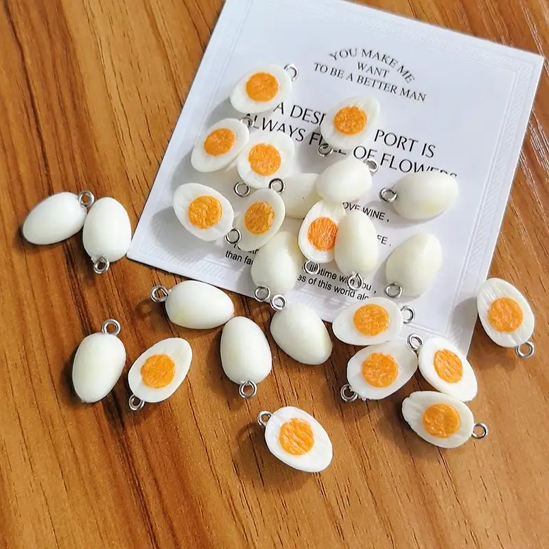 10/30pcs PVC Mini Half Egg Miniature Food Charms Funny Cute Bracelet Earring Pendant DIY Jewelry Accessory
