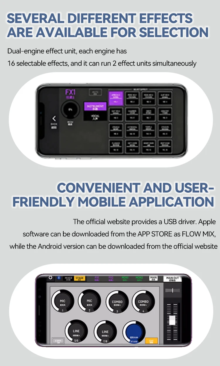 Paulkitson FLOW 8 Tragbarer Digitaler Audio-Mixer Bluetooth APP Fernbedienung Duale FX-Effektgeräte OTG Stereo für Live-Streaming Band DJ Bühne – Detail 8