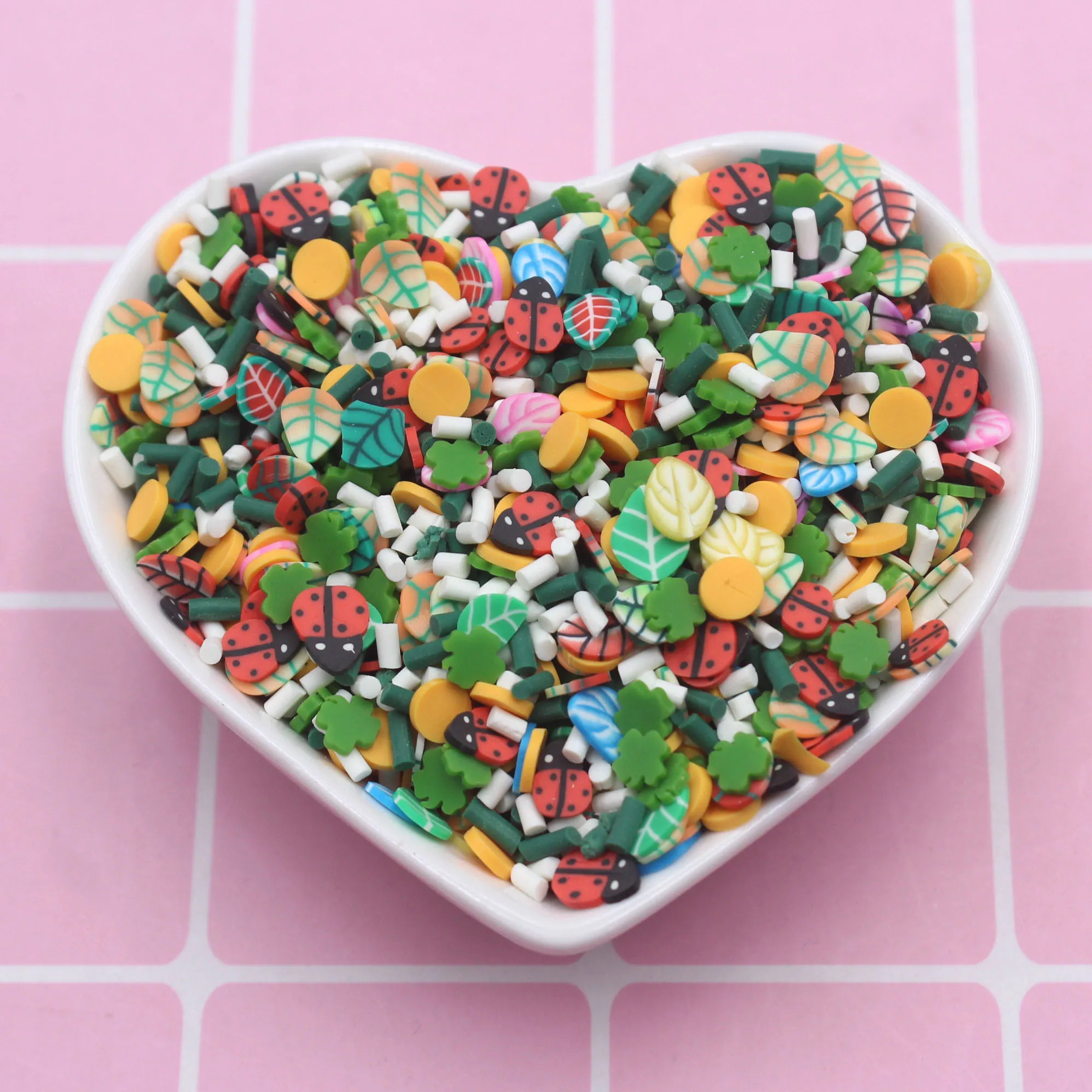 100g/Lot 5mm Ladybirds with Colorful Leaves Clay Slices Mixed Candy Sprinkles For DIY Slime Crafts Filling