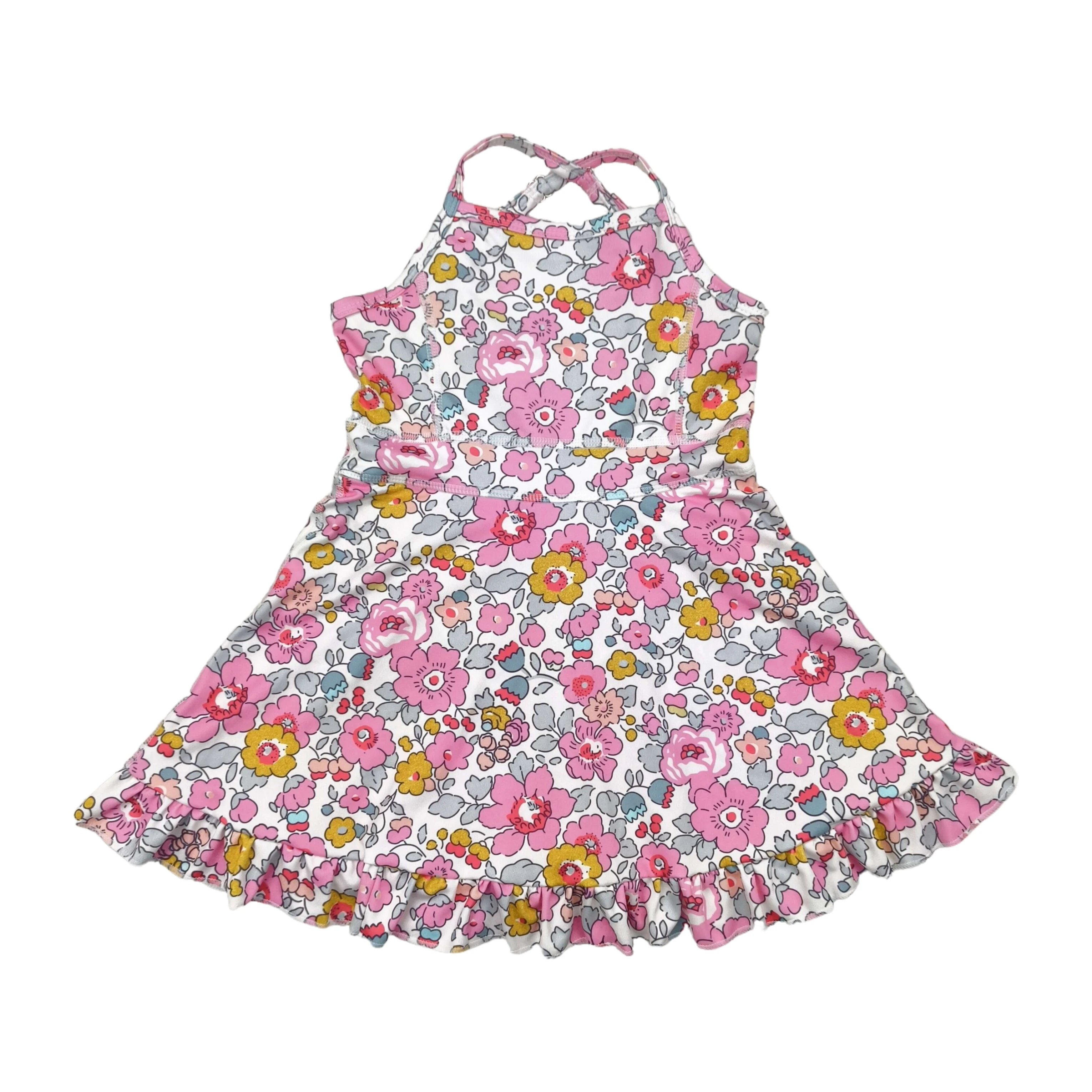 

Wholesale Summer Toddler Baby Girl Pink Strap Floral Skirts Skorts Infant Athletic Knee Length Dress Kids Children Yoga Clothes