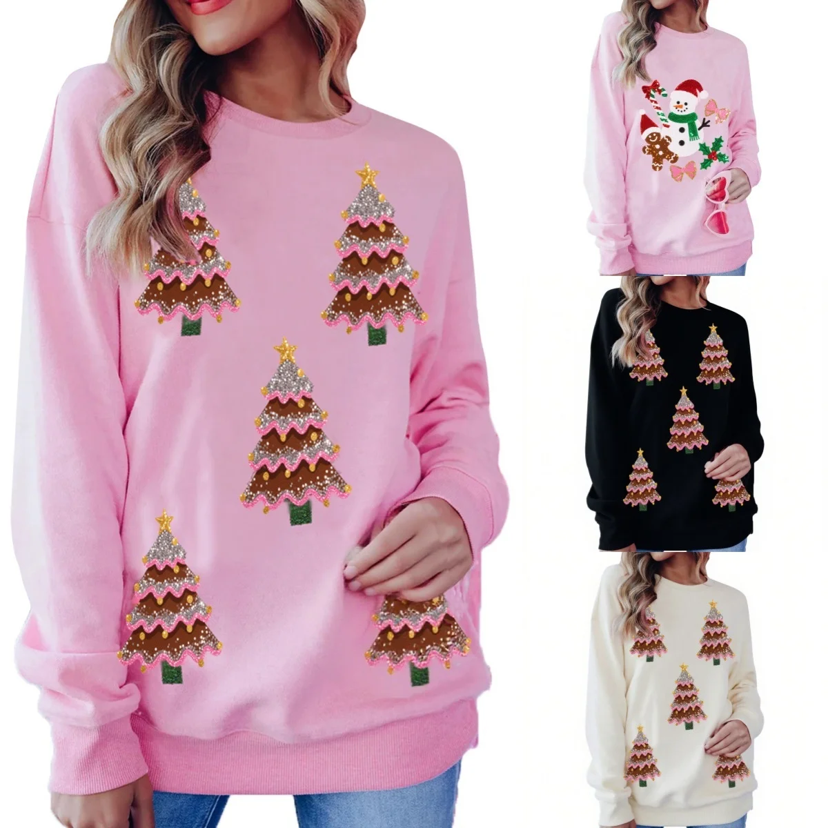 

Sequin Pullover Sweatshirt Long Sleeve Casual Stylish Fall Winter Festive Christmas Party Top For Women Cozy Holiday Gift