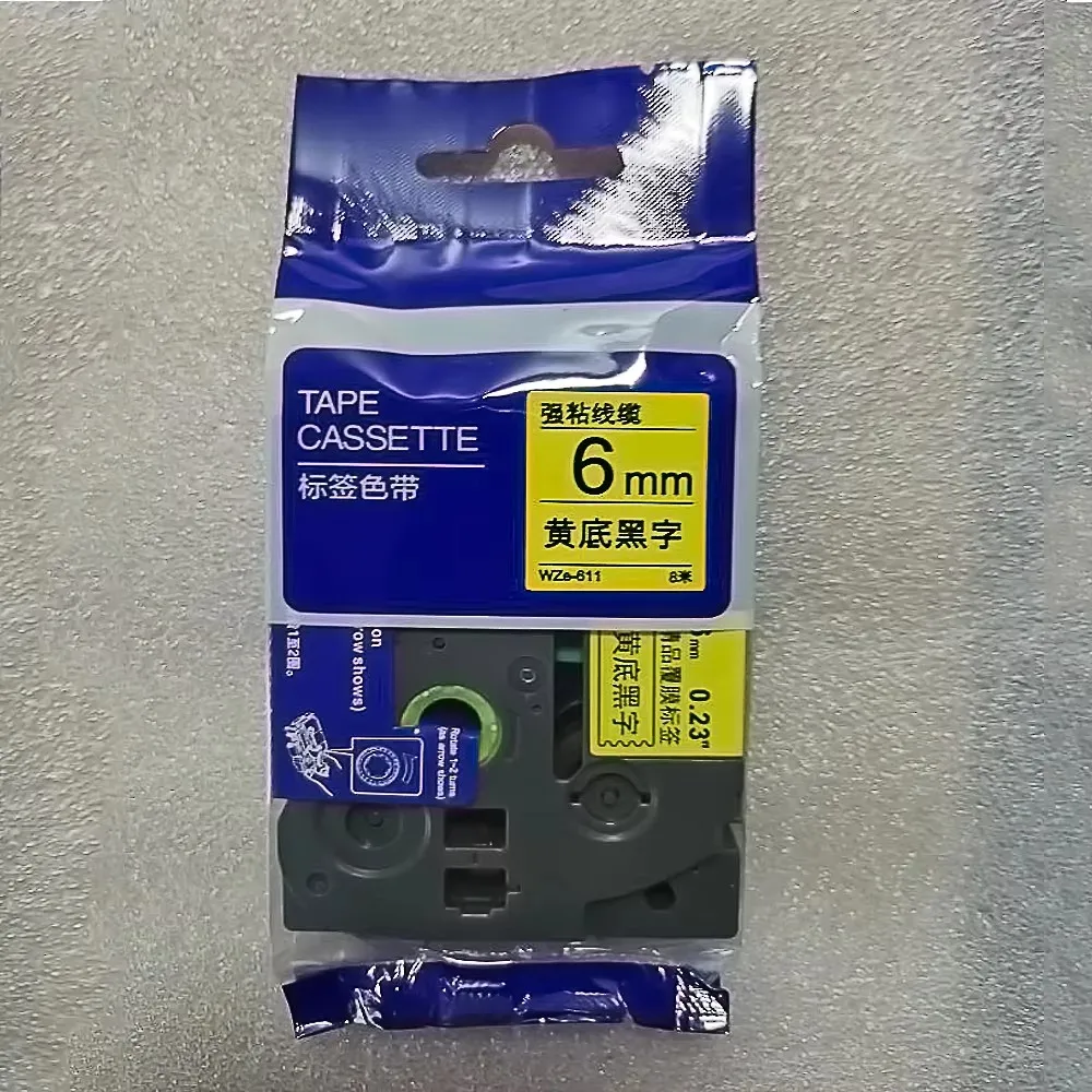 10PCS TZ TZE-611 Tape Compatible BLACK ON YELLOW Label Tape WZE-611 Labeling Ribbon For Ptouch Labeling Machine Label Maker
