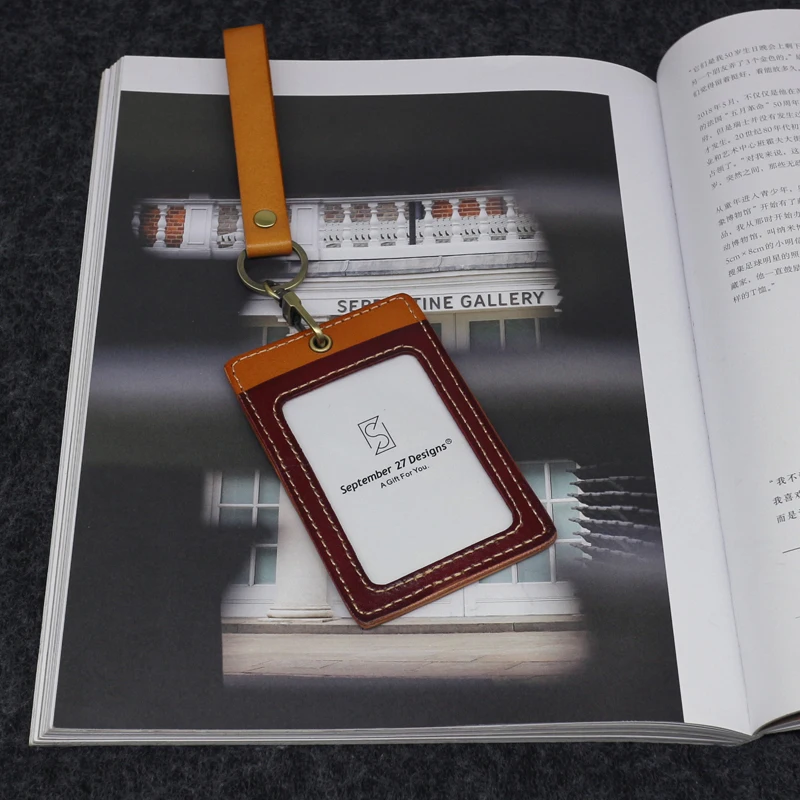 Ausweishalter für Büroarbeit, echtes Leder, Umhängeband, Rolle, Bus, Kartenetui, Rindsleder, Schlüsselanhänger, Mini-Geldbörsen