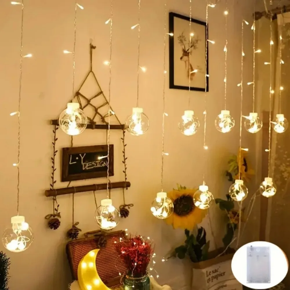 1PC 12 Ball Wishing Ball Battery Box String Light, Battery Powered, Excluding Battery, Used for Party, Bedroom, Courtyard Decora