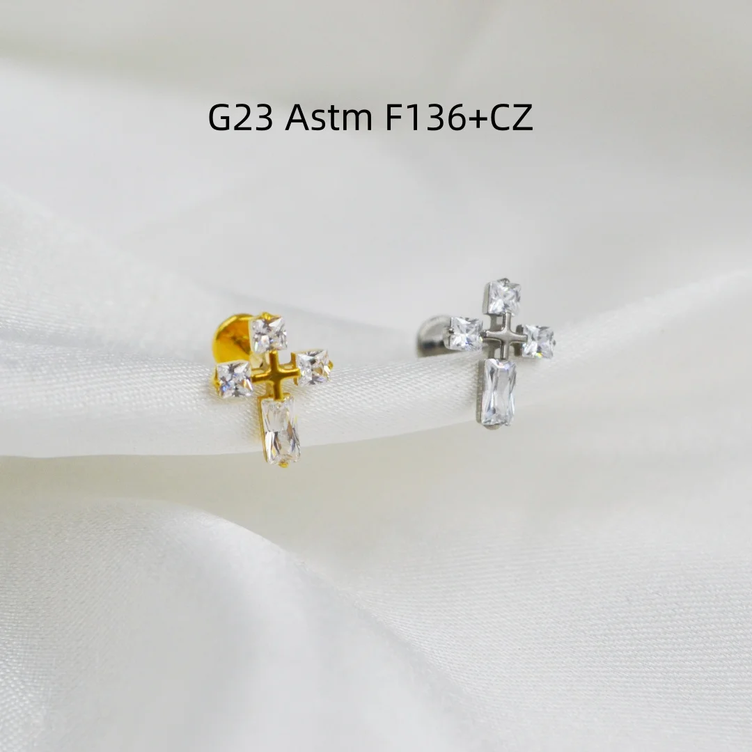 Lot10pcs G23 Titanium Piercing F136 Shine CZ Ear Studs Helix Tragus Rook Body Piercing Jewelry New