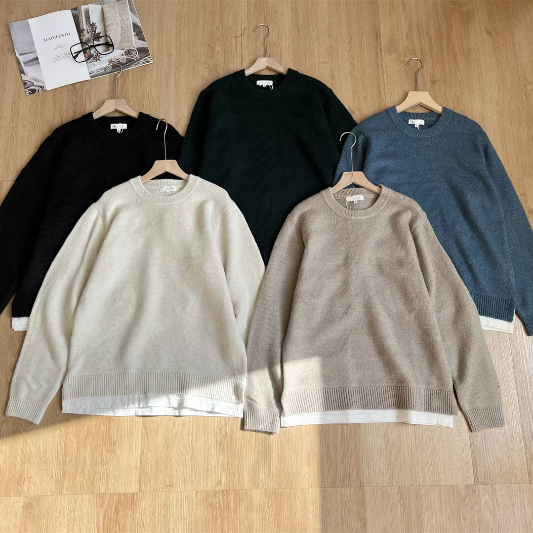 

Свободный вязаный круглый мужской свитер Ne Pure Color, удобный теплый осенне-зимний свитер Faion Commute Sle Long Sve