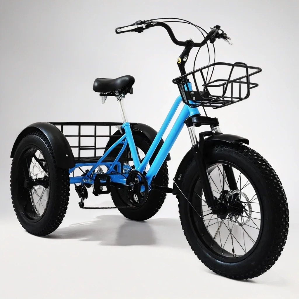 

20 inch leisure elderly tricycle 7 speed fat tire pedal tricycle carbon steel Fatbike farm three wheel bicycle with fruit basket