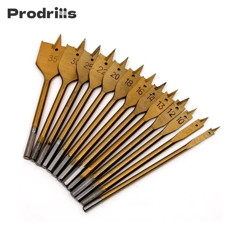 13pcs Standard Flat Spade Drill Bits Set 6-35mm Titanium Coating Wood Boring Bit 1/4