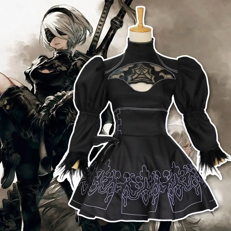 لعبة أنيمي Nier Automata 2B YoRHa رقم. مجموعة أزياء تنكرية مكونة من 2 أزياء تنكرية للنساء فستان حفلات للفتيات