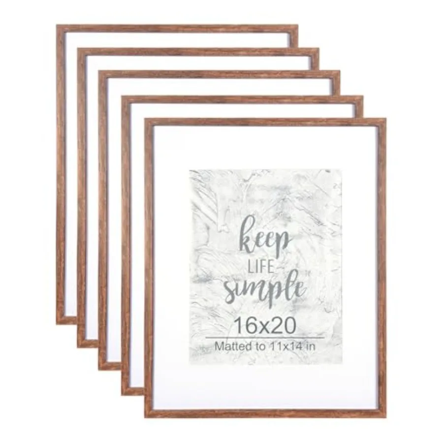 

Набор из 5 деревянных рамок для постеров 16x20 дюймов, цвет ротанговый коричневый, для настенного крепления, для дома, офиса, галереи, праздников, с крепежом
