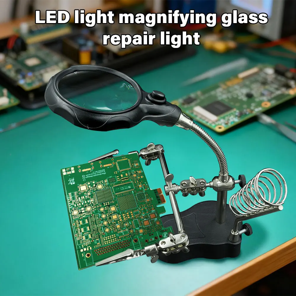 Welding Auxiliary Clip Magnifier Repair Electric Soldering Iron Circuit Board Welding Iron LED Magnifying Glass Bracket Tools