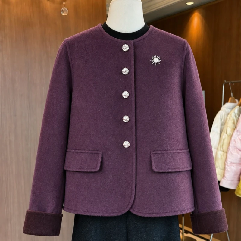 Autumn Winter Short Wool Coat Women 2026 New Fashion Loose Casual Jacket Pure Colour Button Round Collar Overcoat Female