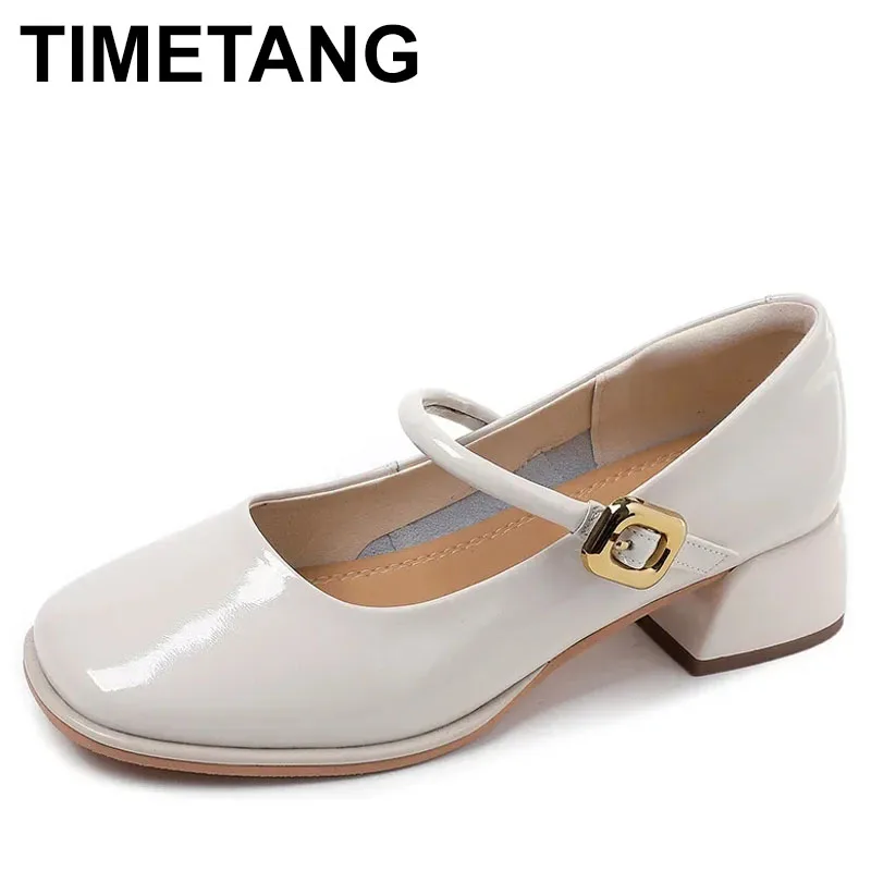 

2025 Sheep Leather Metal Buckle Heels Spring Summer Square ToeWomen Formal Dress Lady Shallow Pumps