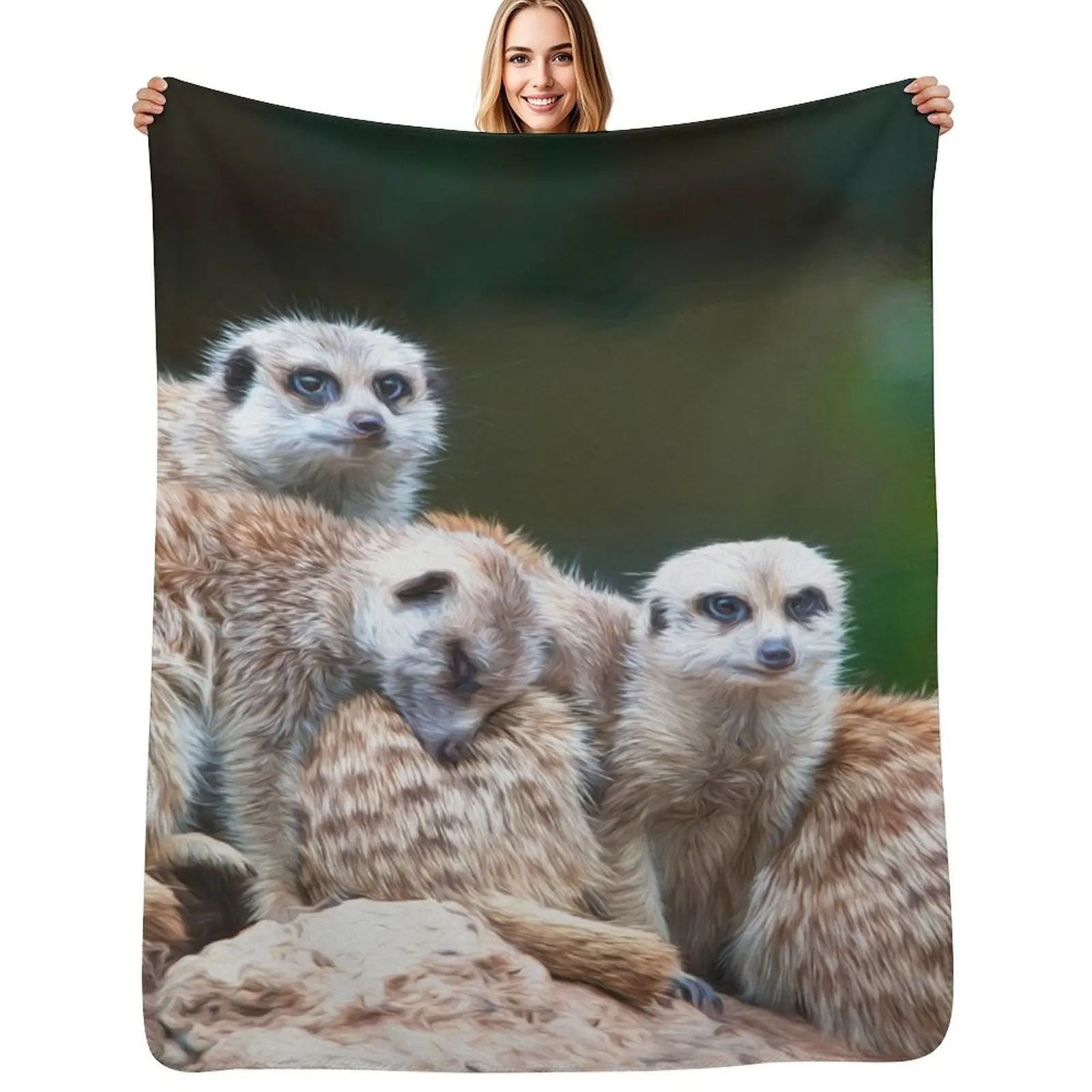 

Meerkat Family(digital painting) Throw Blanket Soft Breathable Blanket for Night Sleeping