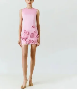 customized Pink Wedding Dress Handmade 3D Flowers Prom Dresses Mermaid Short Style Formal Occasions Vestidos De Fiesta2025