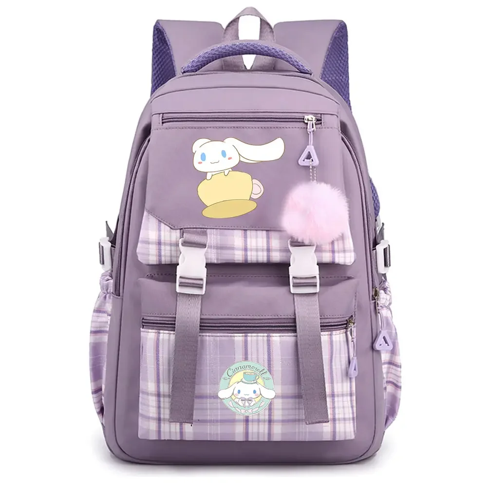 Teenagers Schoolbags Cinnamoroll Prints Girls Boys Kids Kawaii School Book Bags Women plaid Travel Bagpack Student Backpack