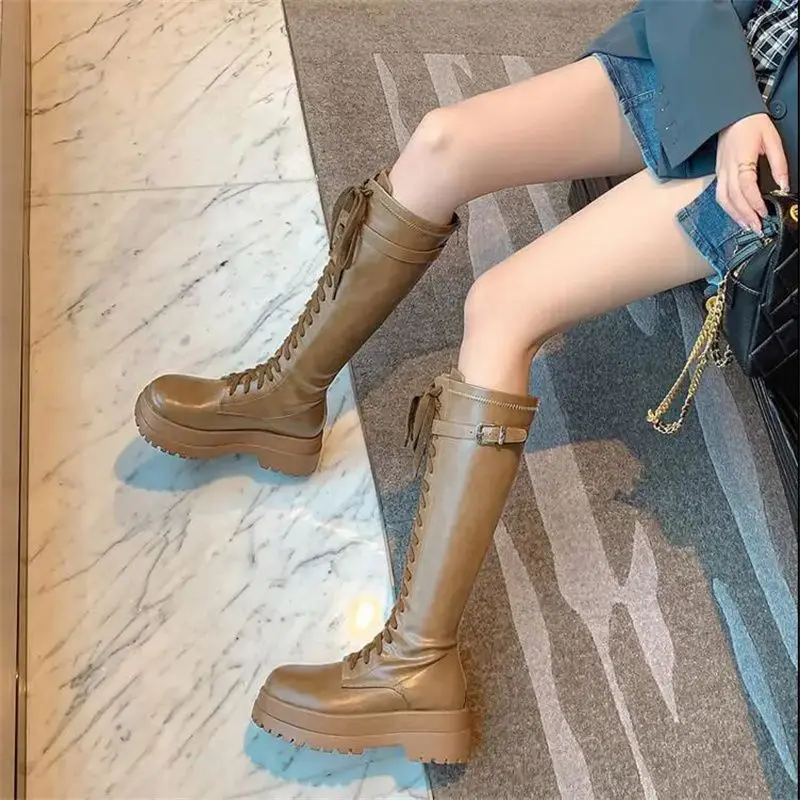 Ladies Boots Platform Punk Footwear Lace-up Biker Shoes For Women Western With Laces High Quality Pu On Offer Elegant Classy Y2k