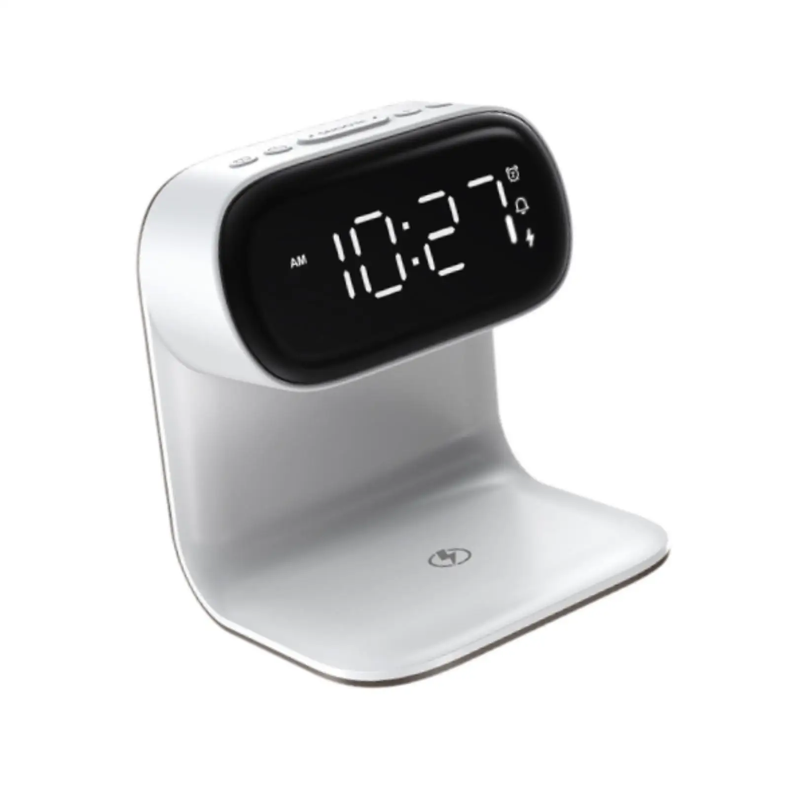 Cordless Charger Clock with Atmosphere Lamp Wireless Charging Pad for Smartphones Watch Headphones Dimmable Bedside Table Light