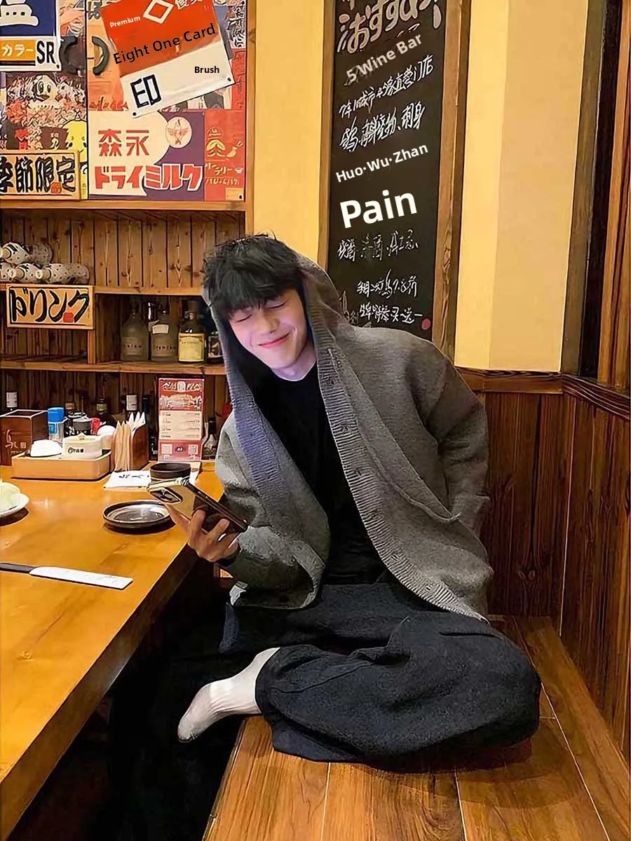 

Легкий вязаный кардиган с капюшоном для мужчин, зимний повседневный утепленный свитер, толстовка для пар, многослойная кофта