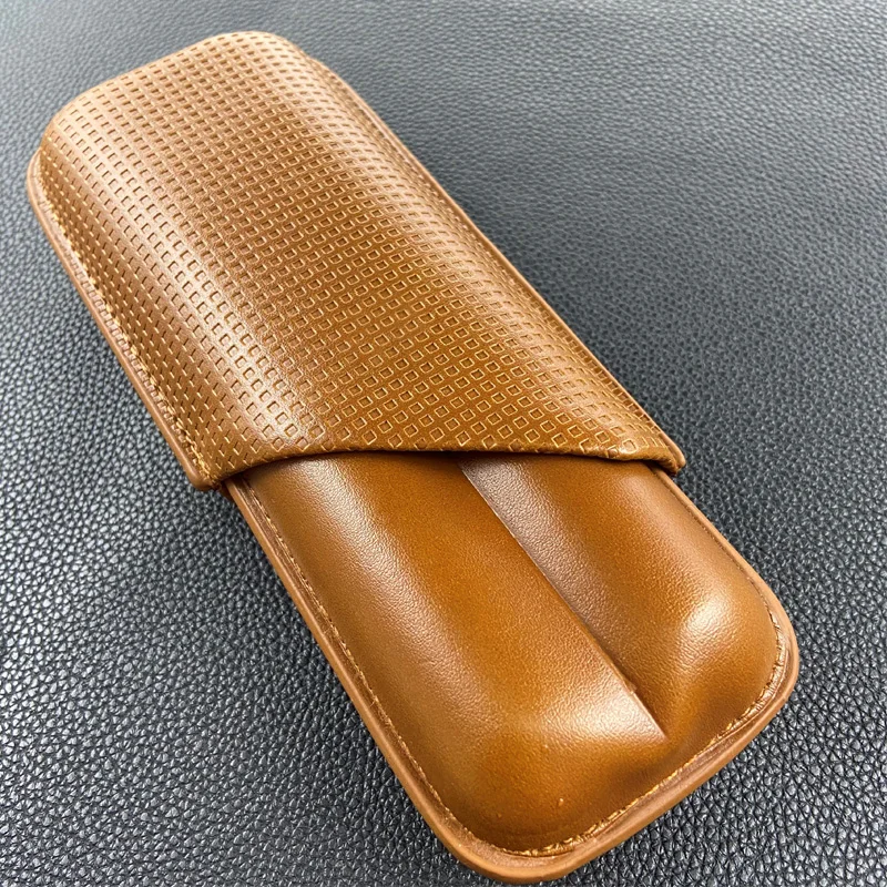 

Brown Humidor Cow Leather Travel Cigar Case 2 Tube Cigars Holder Carrying Case Humidor Accessories Gift for Friend