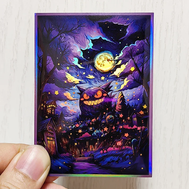 Anime Pokemon Gengar Card Sleeves The Starry Night Style Board Games WS PTCG Trading Cards Laser Shine Protective Case 60PCS